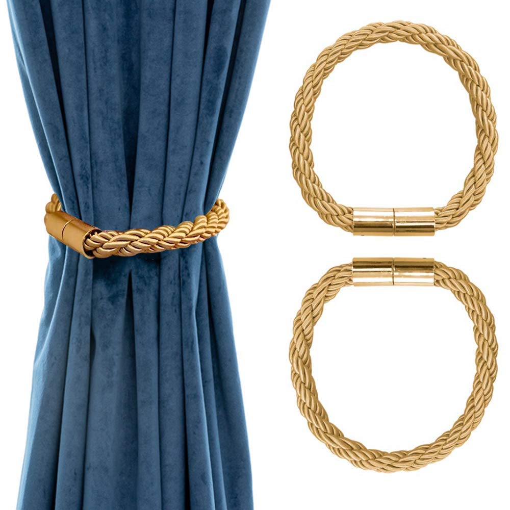 HASTHIP Magnetic Curtain Tie Backs Clips Curtain Buckles Holdbacks Binding Weaving Tie Band 2 Pieces for Home Office Decorative Medium Gold HASTHIP Magnetic Curtain Tie Backs Clips Curtain Buckles Holdbacks Binding Weaving Tie Band 2 Pieces for Home Office Decorative Medium Gold